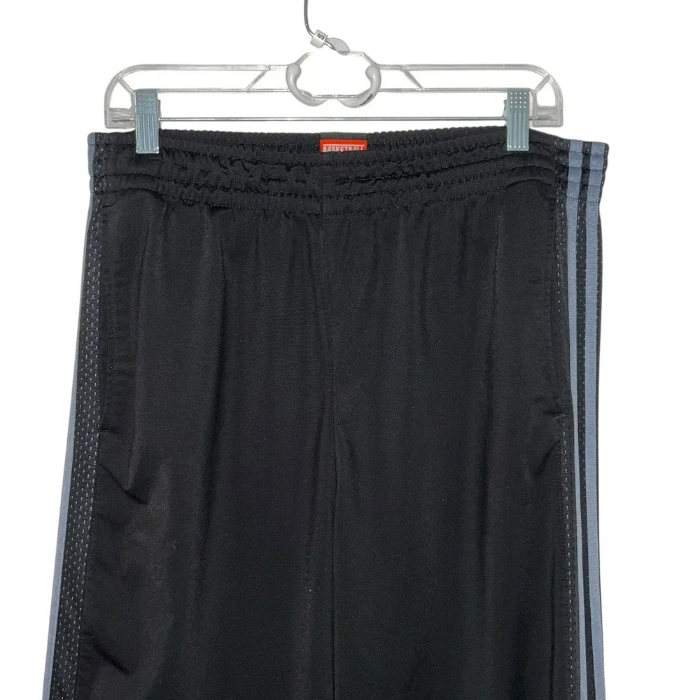 Y2k Adidas Shiny Track Pants Black With Gray Side‎ Stripes Mens Large Activewear